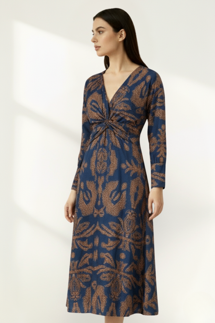 Women's Long Sleeve Printed Midi Dress