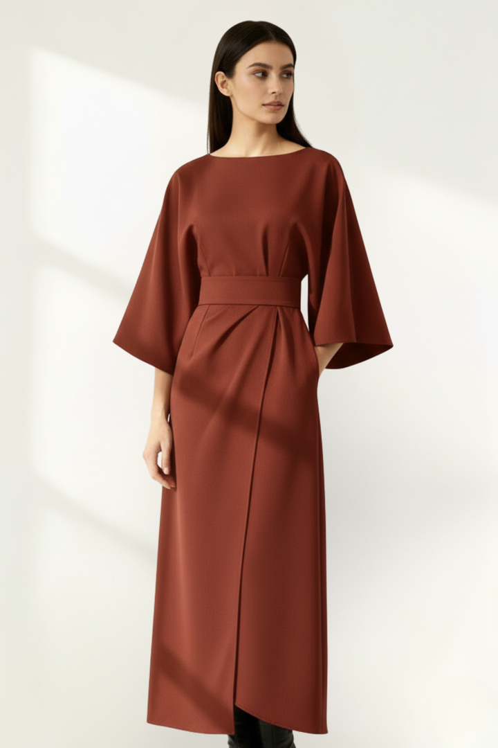Women’s Long Sleeve Belted Midi Dress