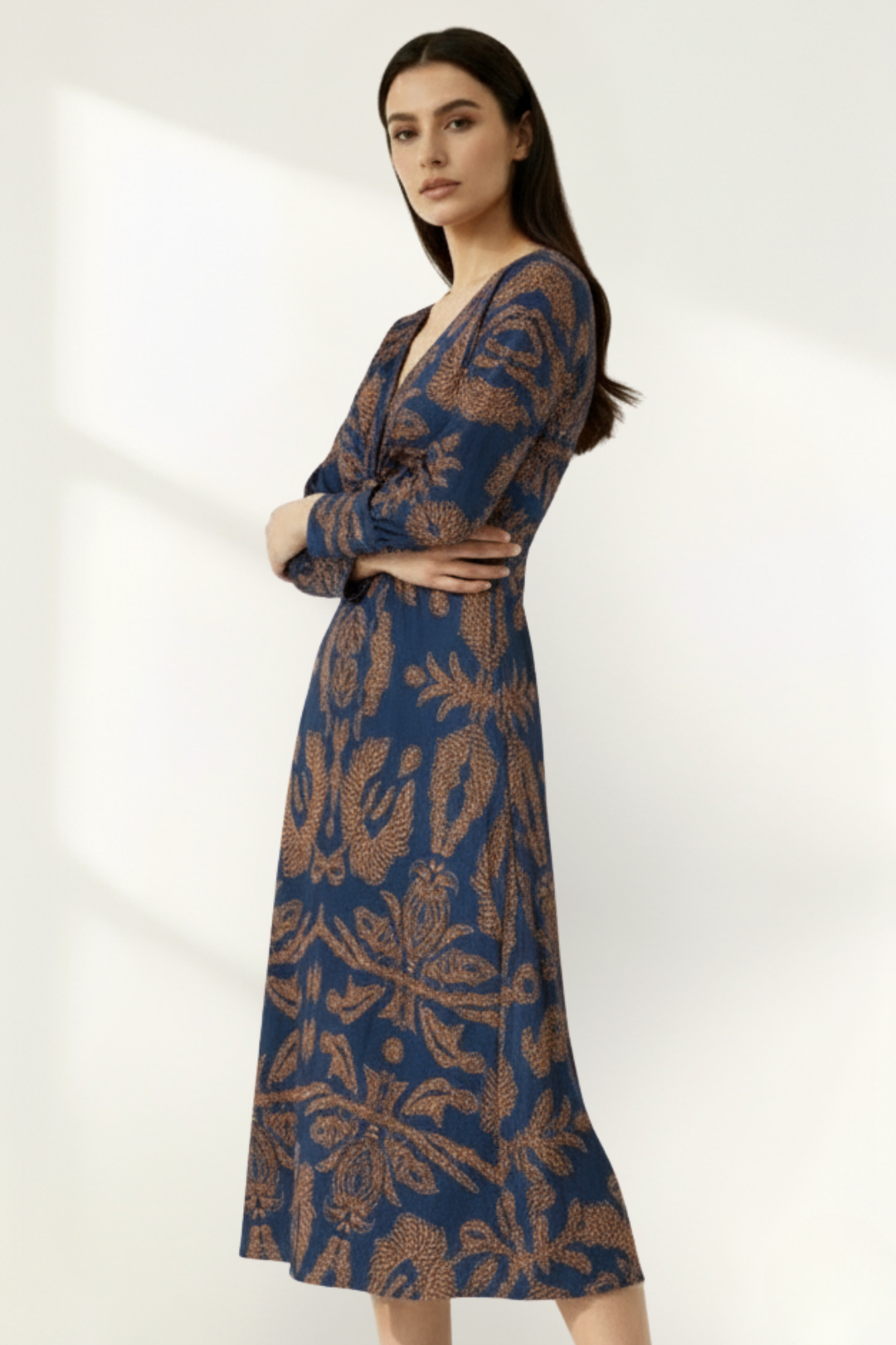 Women's Long Sleeve Printed Midi Dress