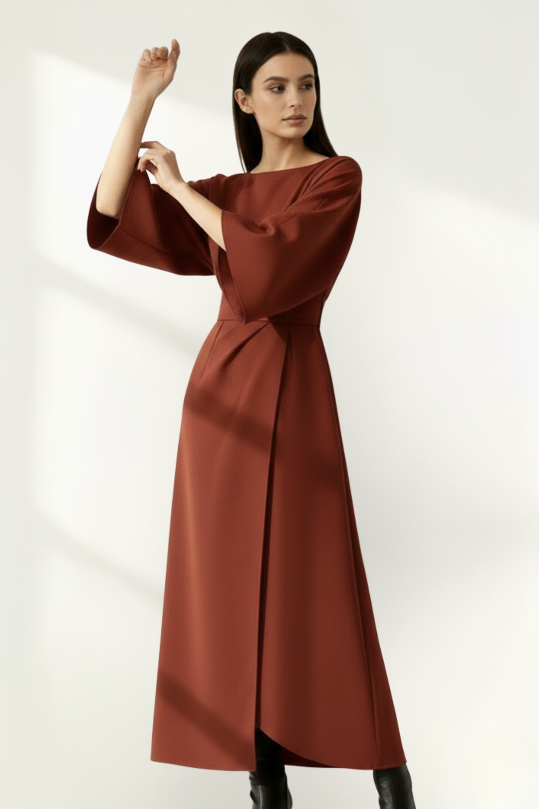 Women’s Long Sleeve Belted Midi Dress