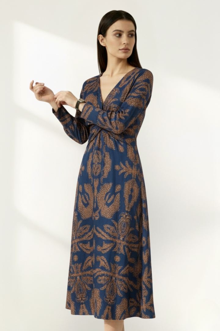 Women's Long Sleeve Printed Midi Dress