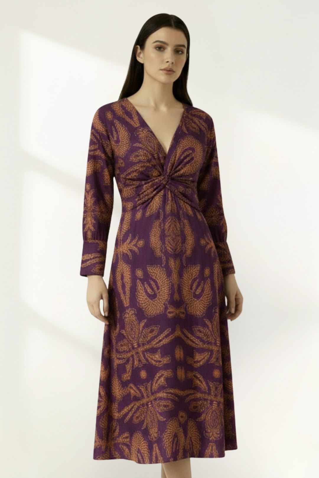 Women's Long Sleeve Printed Midi Dress